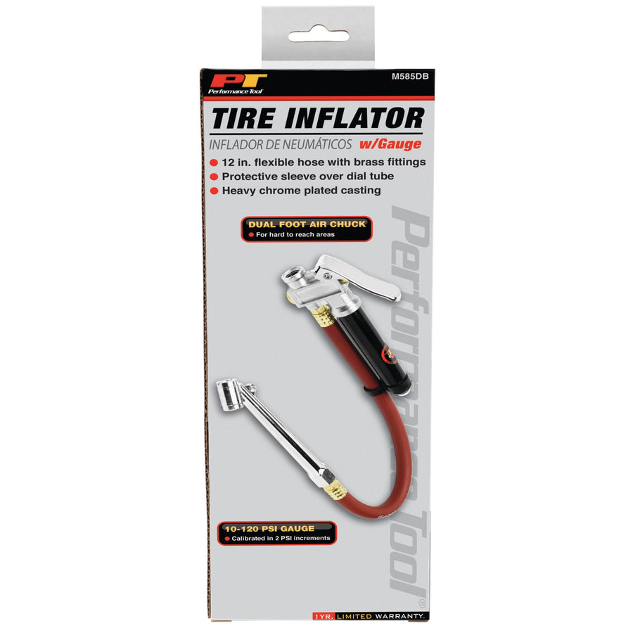 Heavy Duty Performance Tool M585DB Tire Inflator with Gauge - Fast and Accurate Air Pressure Control for Trucks, SUVs, RVs, and More
