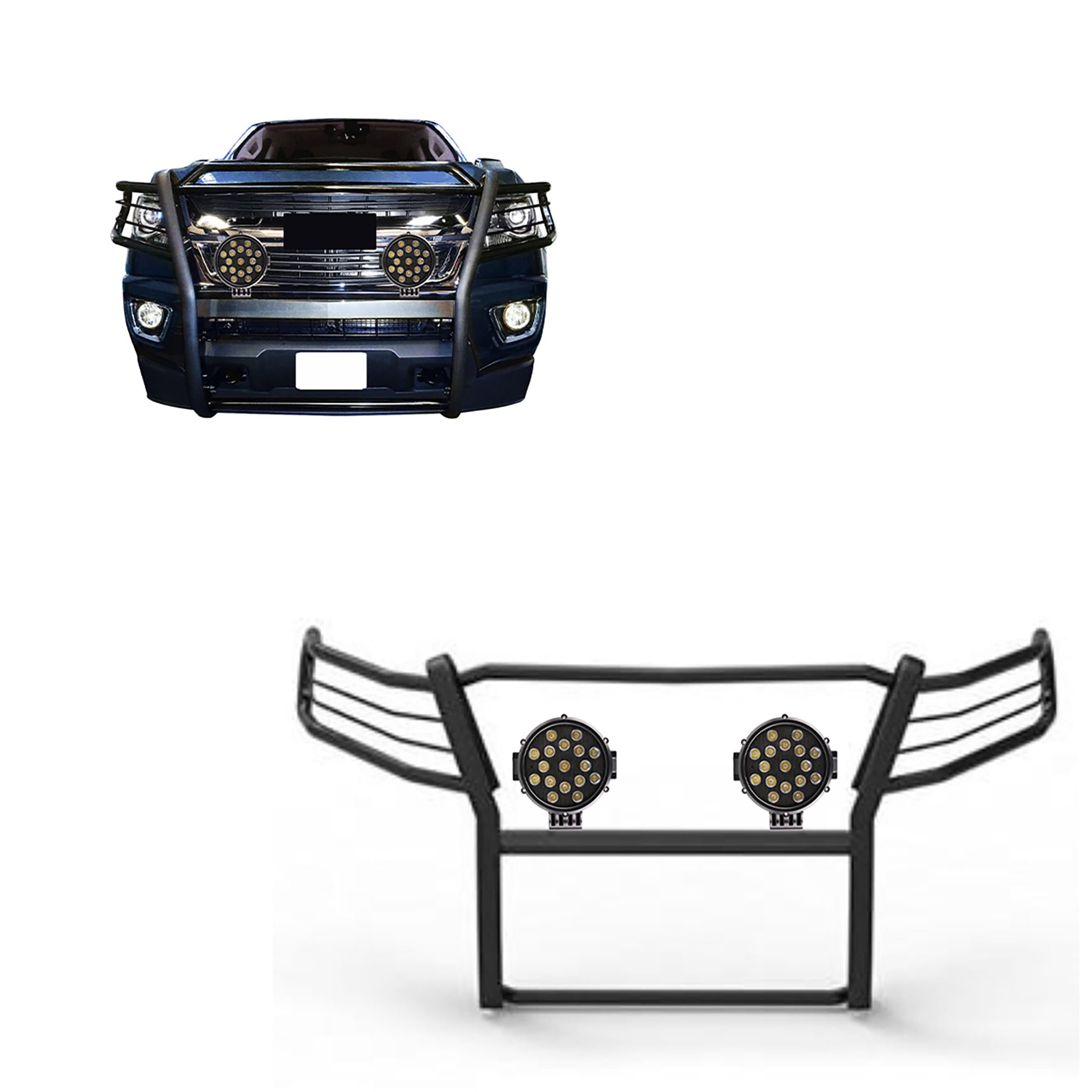 Grille Brush Black Horse Bumper Guard Modular Black Come with Pair of 7.0" Dia.LED Lights with Black Trim Rings Compatible with 2015-2022 Colorado/Canyon(Excludes ZR2 submodel)-17GC15MA-PLB