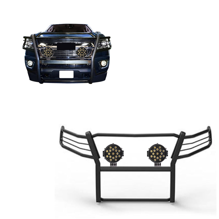 Grille Brush Black Horse Bumper Guard Modular Black Come with Pair of 7.0" Dia.LED Lights with Black Trim Rings Compatible with 2015-2022 Colorado/Canyon(Excludes ZR2 submodel)-17GC15MA-PLB
