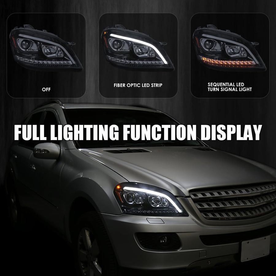 Smoke Projector Headlights SPEC-D TUNING w/LED Sequential Signal Compatible with 2006-2008 Mercedes Benz W164 ML350 ML500 ML-Class, Left + Right Pair Headlamps Assembly