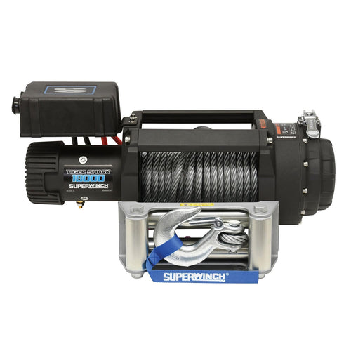 Tiger Shark Superwinch 1518000 18000 12V DC Winch 18,000lb/8165kg Single Line Pull with Roller Fairlead, 29/64" x 80' Steel Wire Rope, Corded Handheld Remote