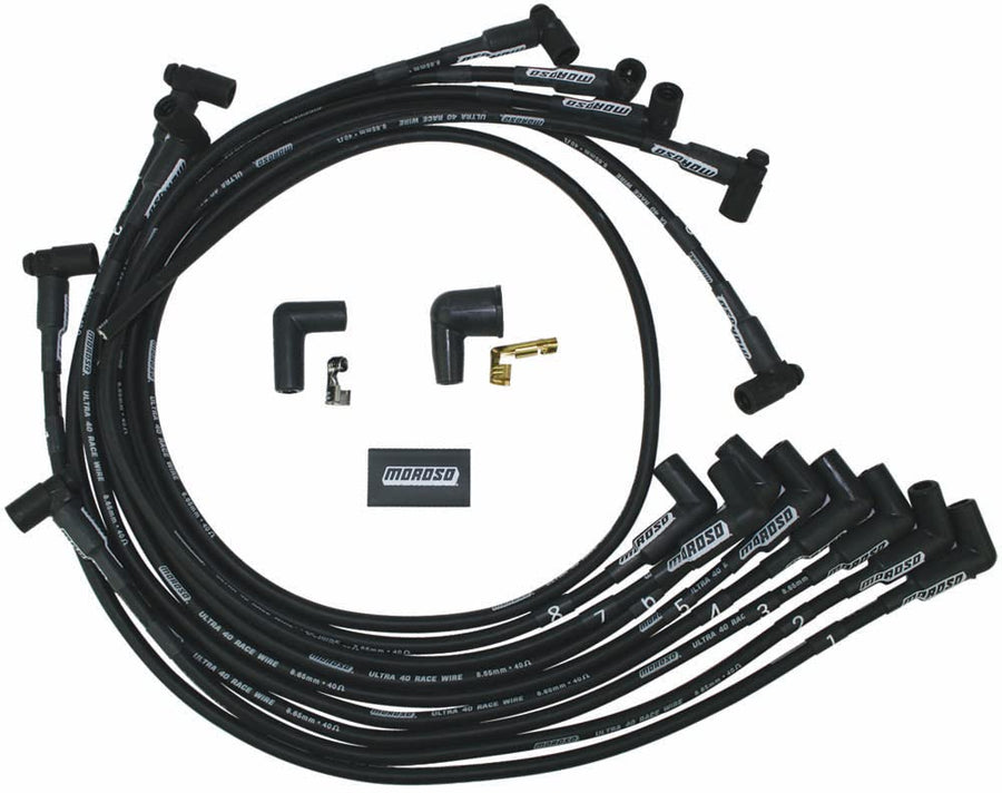 Moroso Black 73724 Ultra 40 Spark Plug Wire Set, Fits Small Block Chevy w/Front Sprint Car Magneto, Raised Cam Block