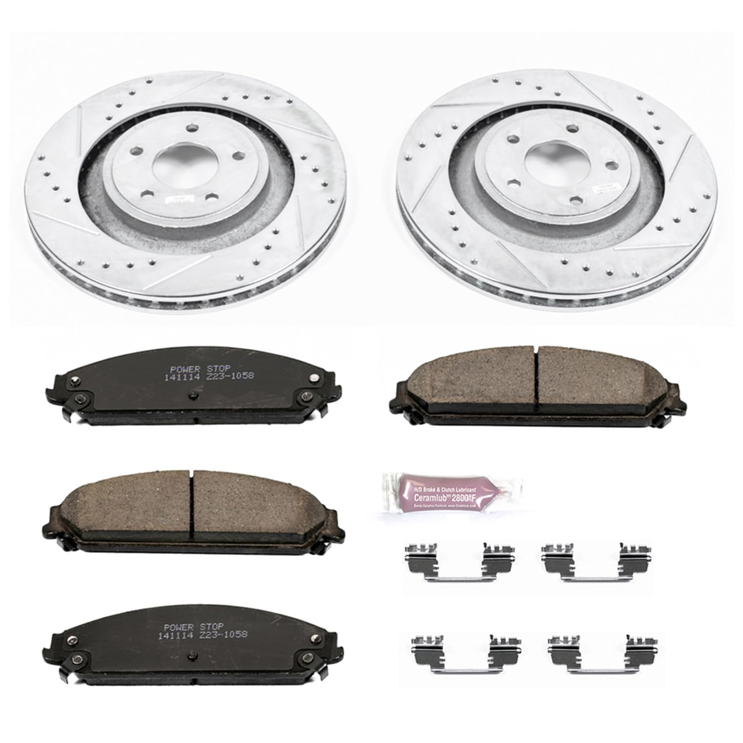 Power Stop K5565 Z23 Carbon Fiber Brake Pads with Drilled & Slotted Brake Rotors Kit For Chrysler 200 2013-2014, Dodge Avenger 2013-2014, Dodge Caliber 2008-2009 [Model Specific]