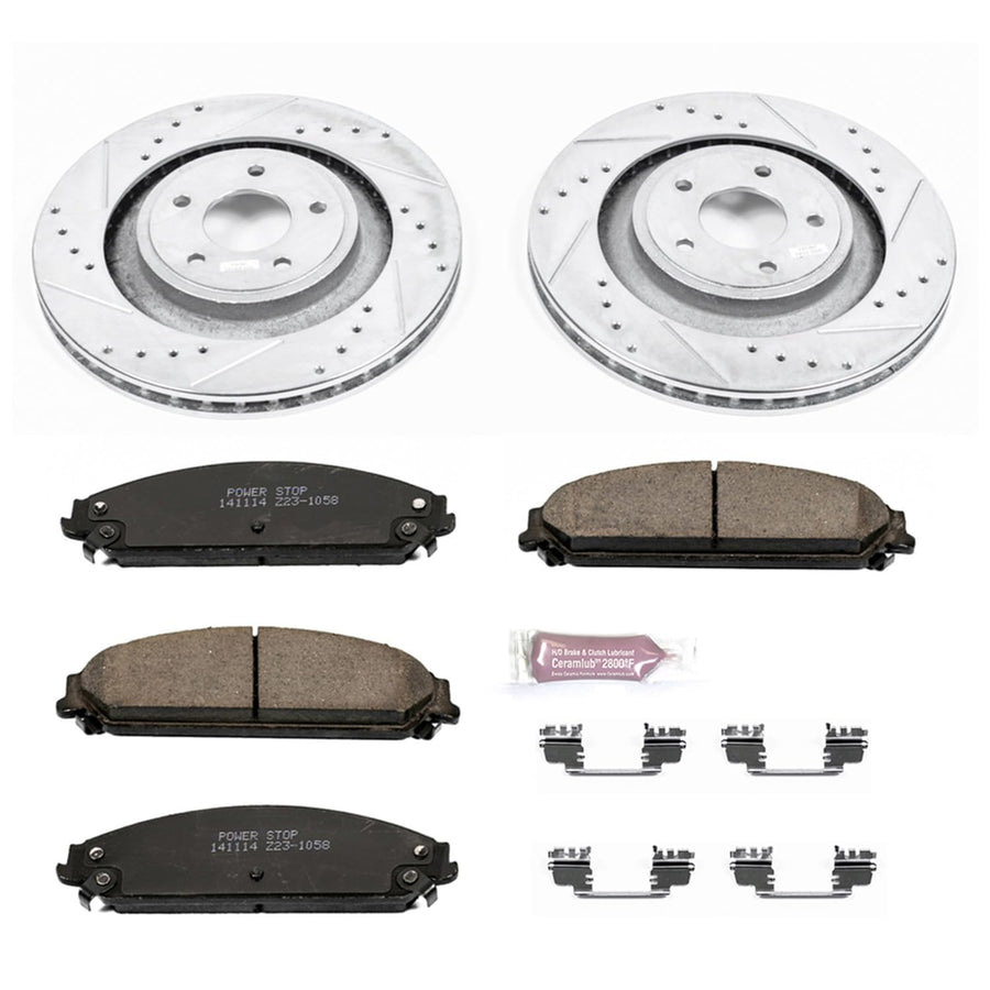 Power Stop K5565 Z23 Carbon Fiber Brake Pads with Drilled & Slotted Brake Rotors Kit For Chrysler 200 2013-2014, Dodge Avenger 2013-2014, Dodge Caliber 2008-2009 [Model Specific]