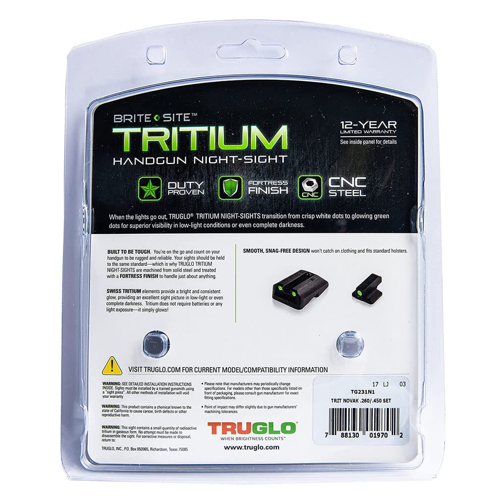TRUGLO Handgun Tritium Glow-in-the-Dark Night Sights for 1911 Pistols, 260 Front, 450 Rear, Black, One Size