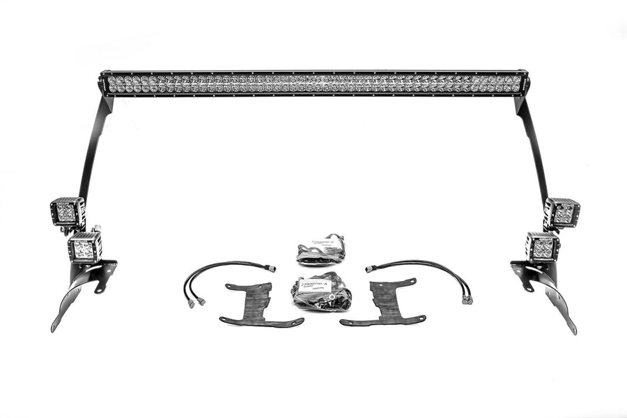 Front Roof LED Kit Jeep JL, Gladiator with (1) 50 Inch LED Straight Double Row Light Bar and (4) 3 Inch LED Pod Lights - PN #Z374831-KIT4