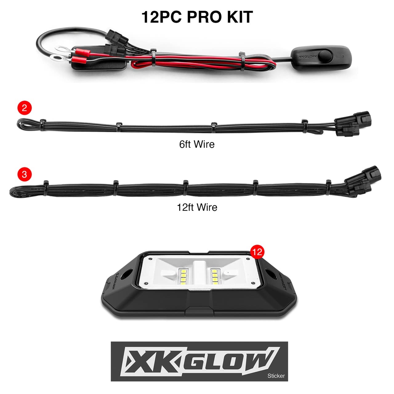 XKGLOW 12pc White Rock Light Advanced Kit XK-WROCK-PRO