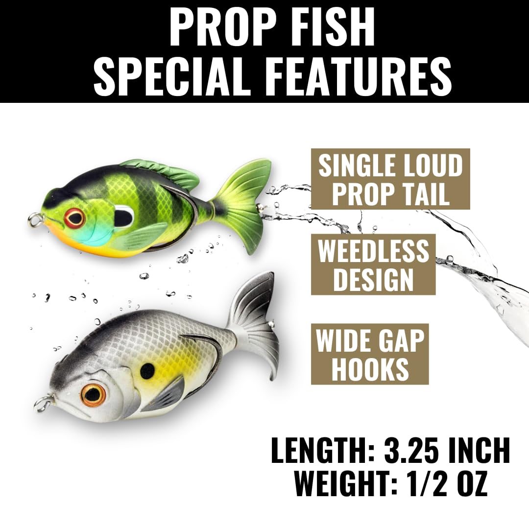 Bass Fishing Lures LUNKERHUNT Kit (3-Pack) - 2 Prop Fish Lures and 1 Prop Frog Lure | Best Topwater Fishing Bait, Weedless Hooks Hollow Realistic Body