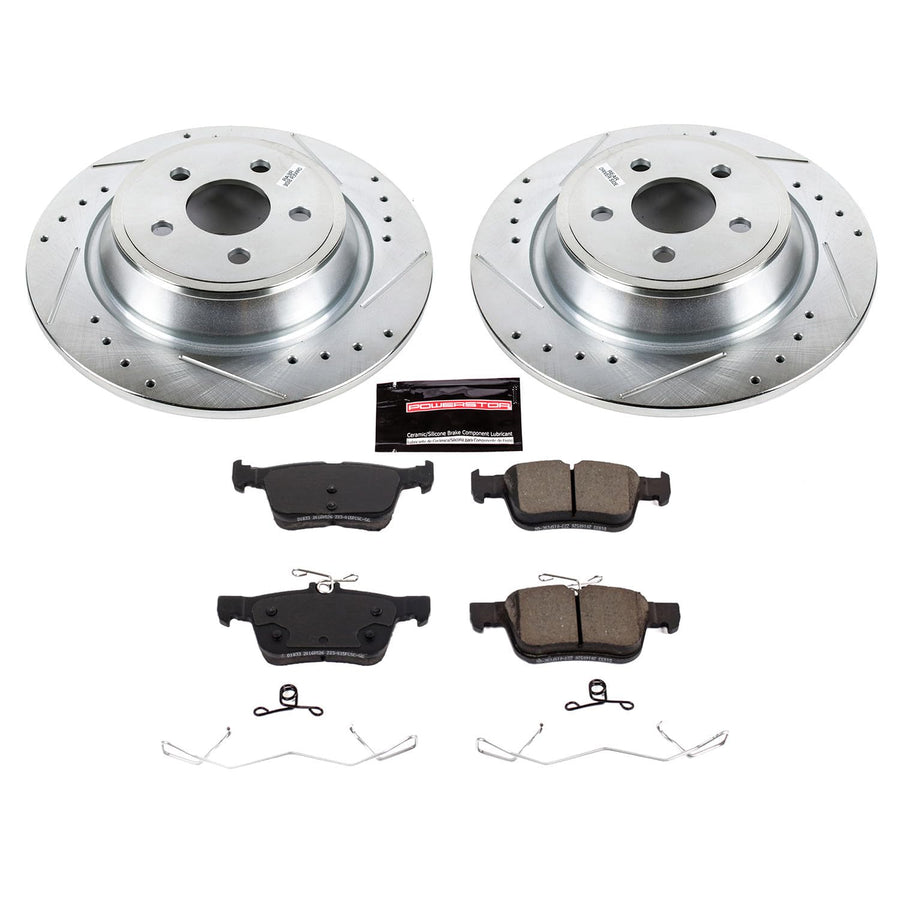 Power Stop K7417 Rear Brake Pads Z23 Carbon Fiber with Drilled & Slotted Brake Rotors Kit For Edge, Fusion, Police Responder Hybrid, SSV Plug-In Hybrid, Continental, Nautilus [Model Specific]