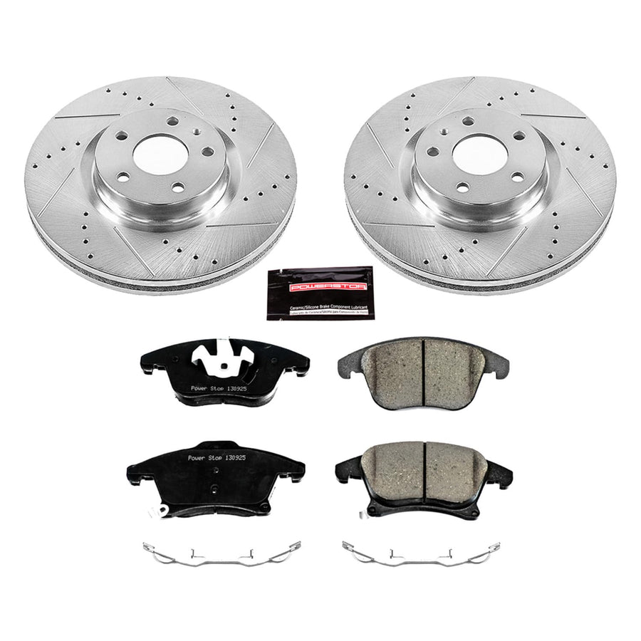 Power Stop K6816 Z23 Carbon Fiber Brake Pads with Drilled & Slotted Brake Rotors Kit For Ford Fusion 2013-2020, Lincoln MKZ 2013-2016 [Model Specific]