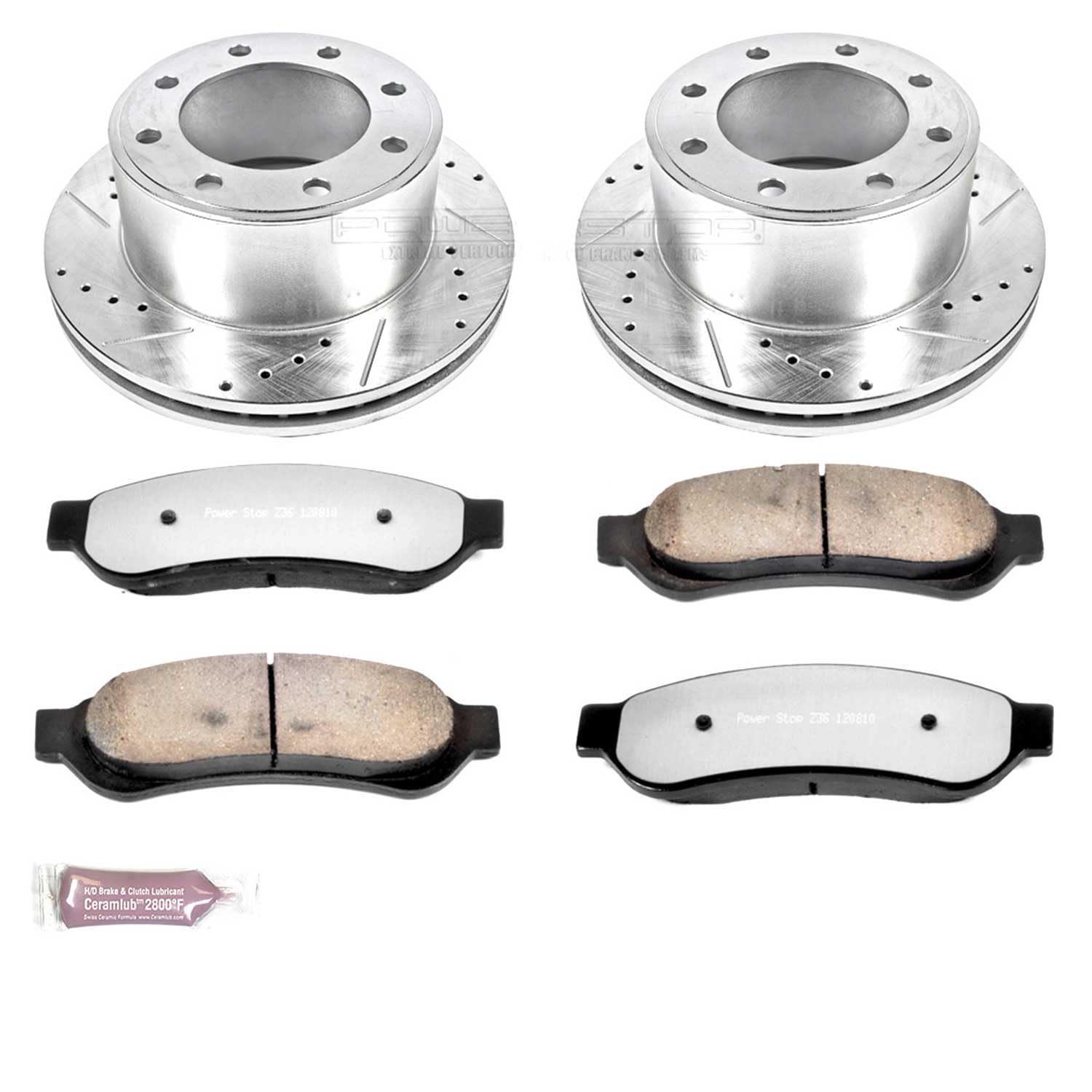 Power Stop Rear K1798-36 Z36 Truck & Tow Brake Kit, Carbon Fiber Ceramic Brake Pads and Drilled/Slotted Brake Rotors For Ford F-250 Super Duty, Ford F-350 Super Duty [Model Specific]