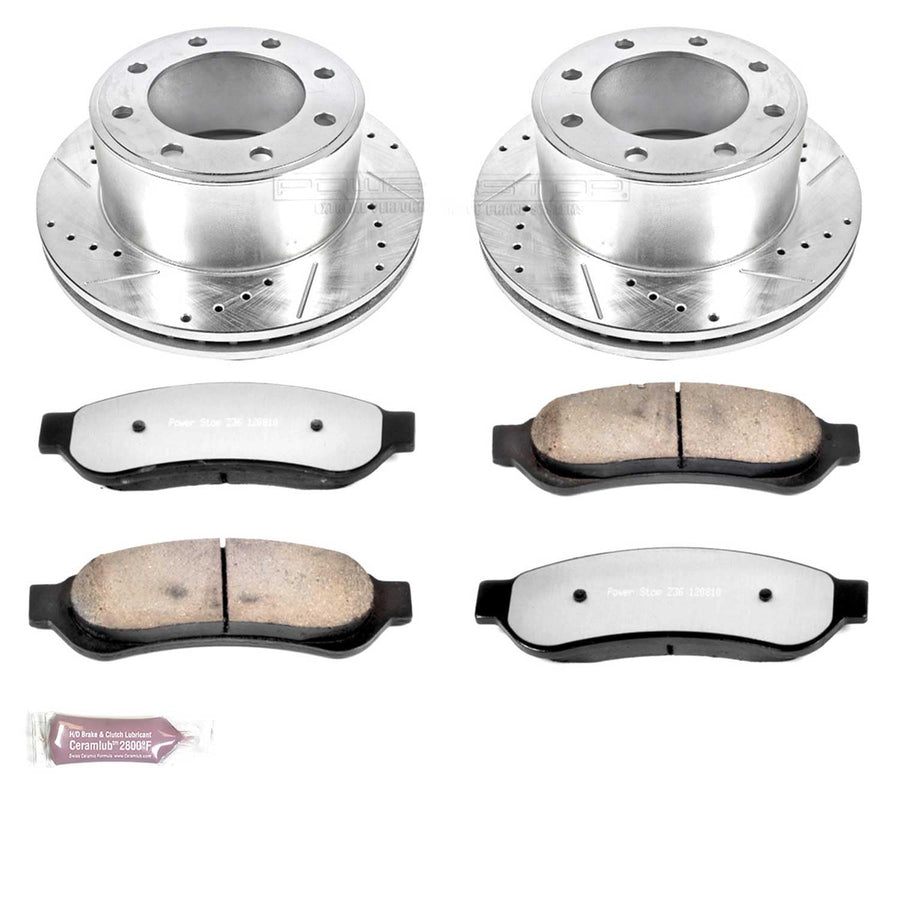 Power Stop Rear K1798-36 Z36 Truck & Tow Brake Kit, Carbon Fiber Ceramic Brake Pads and Drilled/Slotted Brake Rotors For Ford F-250 Super Duty, Ford F-350 Super Duty [Model Specific]
