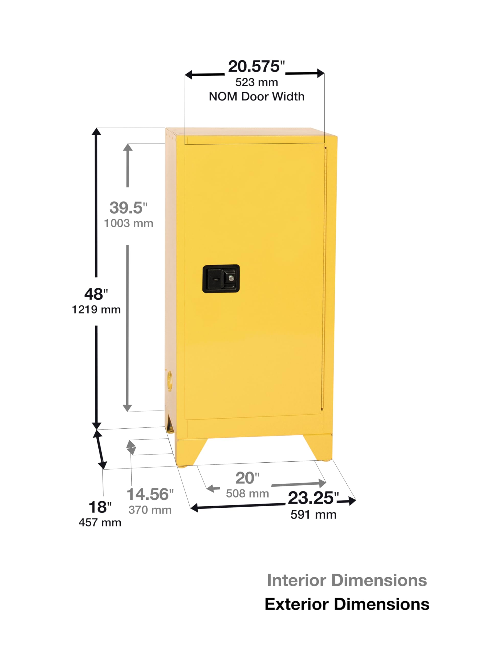 16 Gallon Eagle American Made F﻿lammable Liquid Storage Cabinet with Legs, Manual-Close Fireproof Cabinet for Schools, Garages, Manufacturing Facilities, 23" x 18" x 48", 1906XLEGS