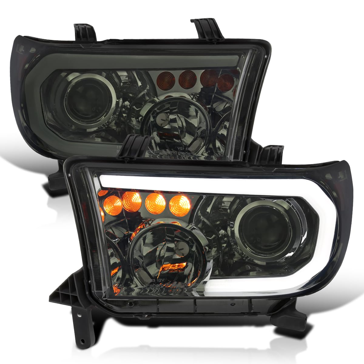 Smoke Projector Headlights w/LED Tube SPEC-D TUNING Compatible with 2007-2013 Toyota Tundra, Left + Right Pair Headlamp Assembly