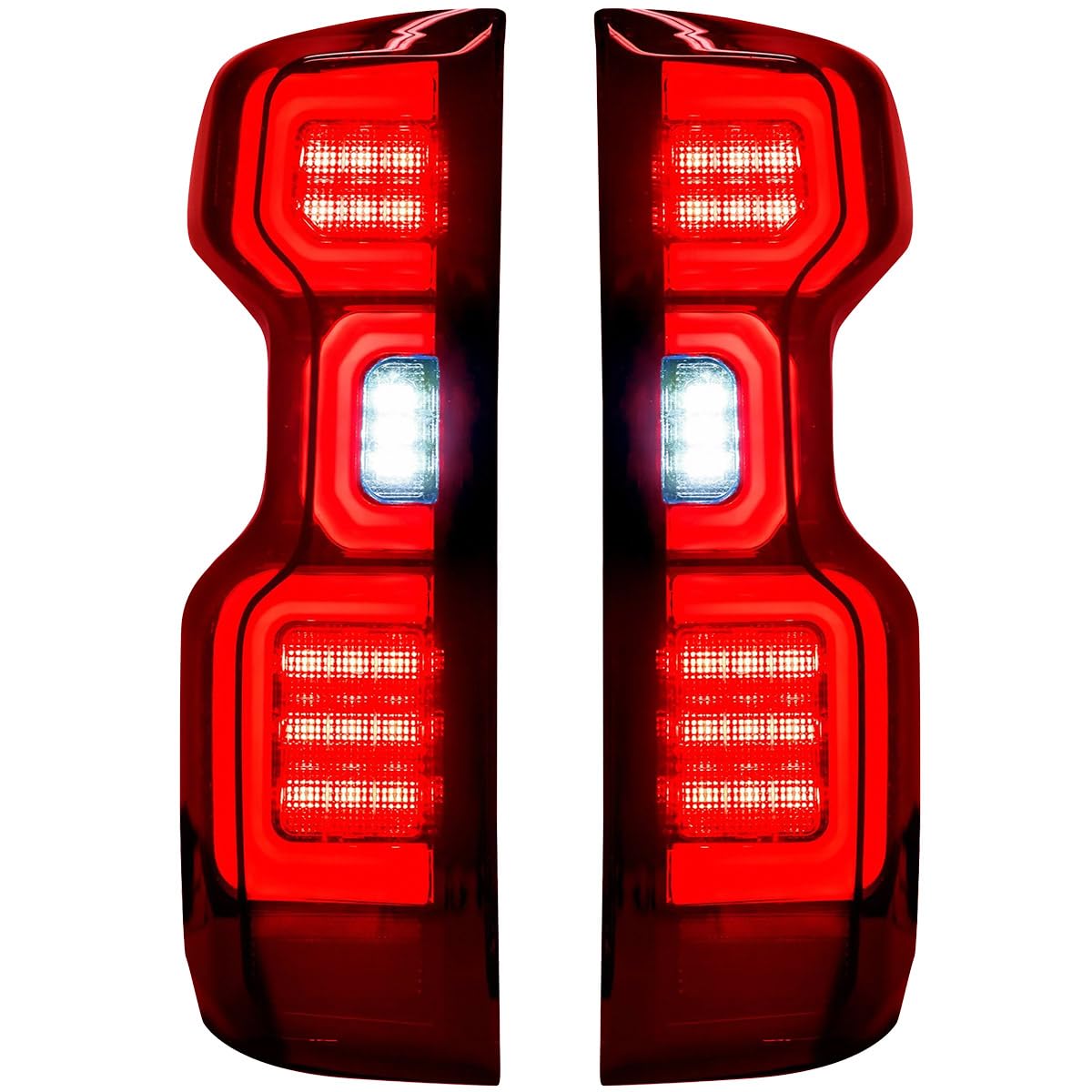 RECON - Fits 19-25 Silverado 1500 & 20-23 2500/3500 OLED Premium Tail Lights Ultra Bright Running Lights (Replaces Factory/OEM LED Tail Lights Only) Dark Smoked Red Lens