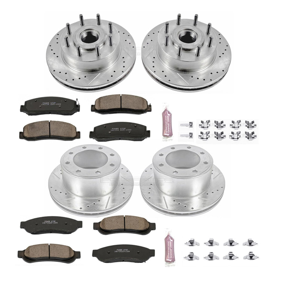 Power Stop K5590 Z23 Carbon Fiber Brake Pads Front and Rear with Drilled & Slotted Brake Rotors Kit For Ford F-250 Super Duty 2010-2011, Ford F-350 Super Duty 2010-2011 [Model Specific]