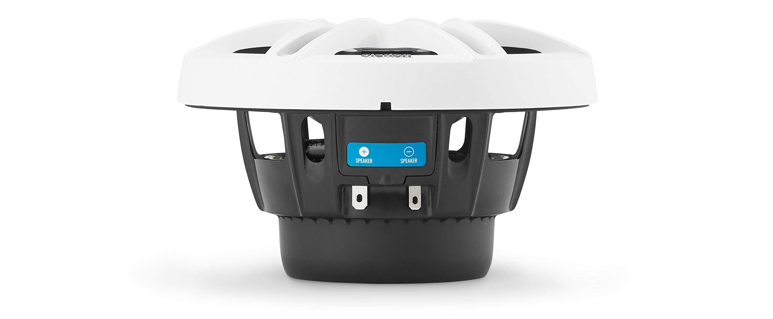 Clarion 6.5-inch CMSP-651-SWG Premium Coaxial Marine Speakers, 50W RMS, with White & Gray Metallic Grilles