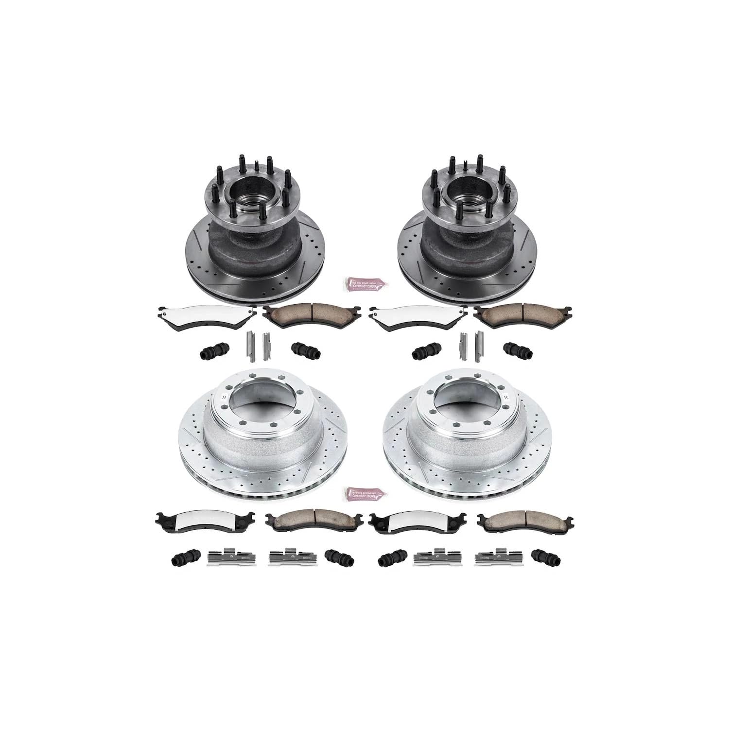 Power Stop Z36 Truck & Tow Front and Rear Brake Kit, Carbon Fiber Ceramic Brake Pads and Drilled/Slotted Brake Rotors