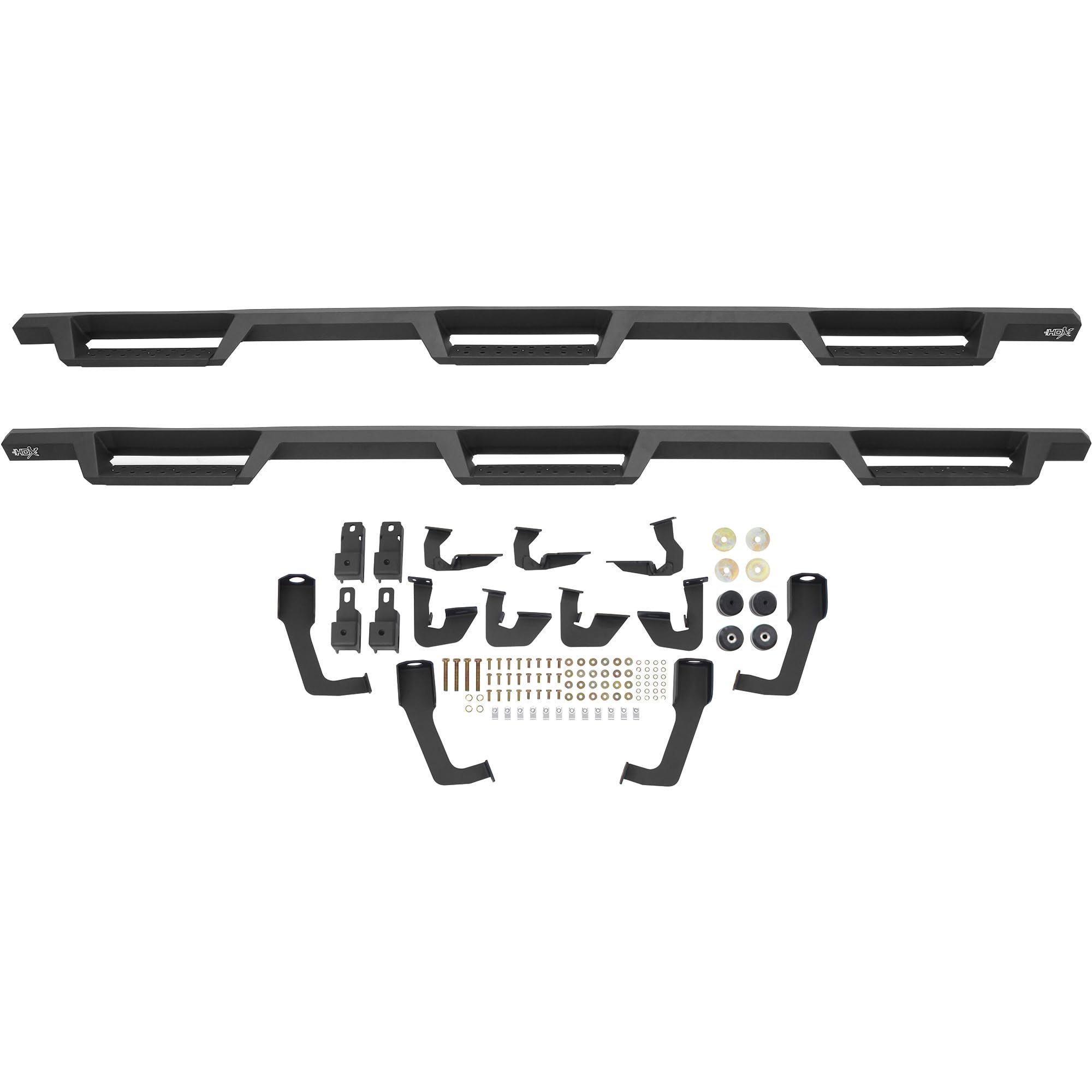 56-534585 Westin HDX Drop Wheel to Wheel Nerf Bars fits 2007-2019 Silverado Sierra 2500 3500 Crew Cab 8' Bed (Exc Dually and 2007 Classic) Textured Black Pair