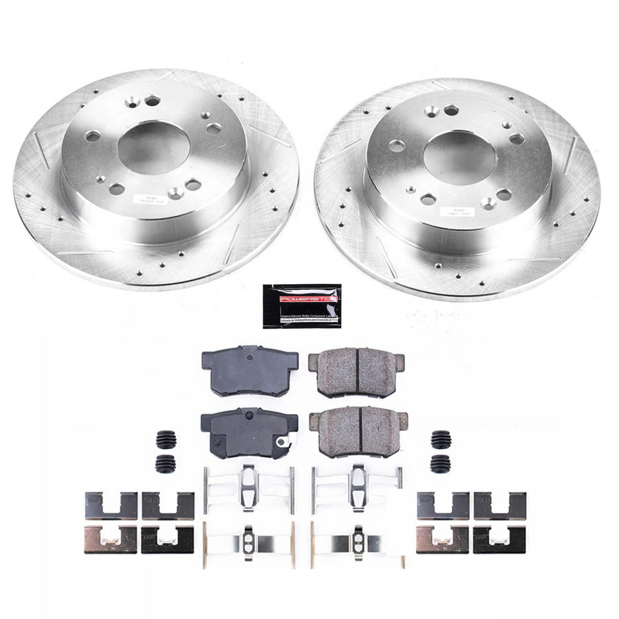 Power Stop K1243 Brake Pads Rear Z23 Carbon Fiber with Drilledand Slotted Brake Rotors Kit For Acura ILX Honda Civic Coupe Sedan Prelude