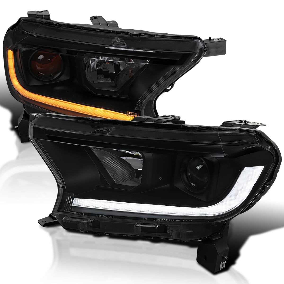 Black Smoke SPEC-D TUNING Sequential Projector Headlights Compatible with 2019-2022 Ford Ranger XL/XLT, Left + Right Pair Headlamps Assembly
