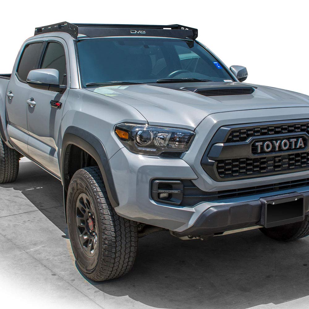 Slotted Aluminum Roof Rack | DV8 Offroad | Compatible with 2016+ Toyota Tacoma Double Cab | Optional Light Mounts | Black Finish