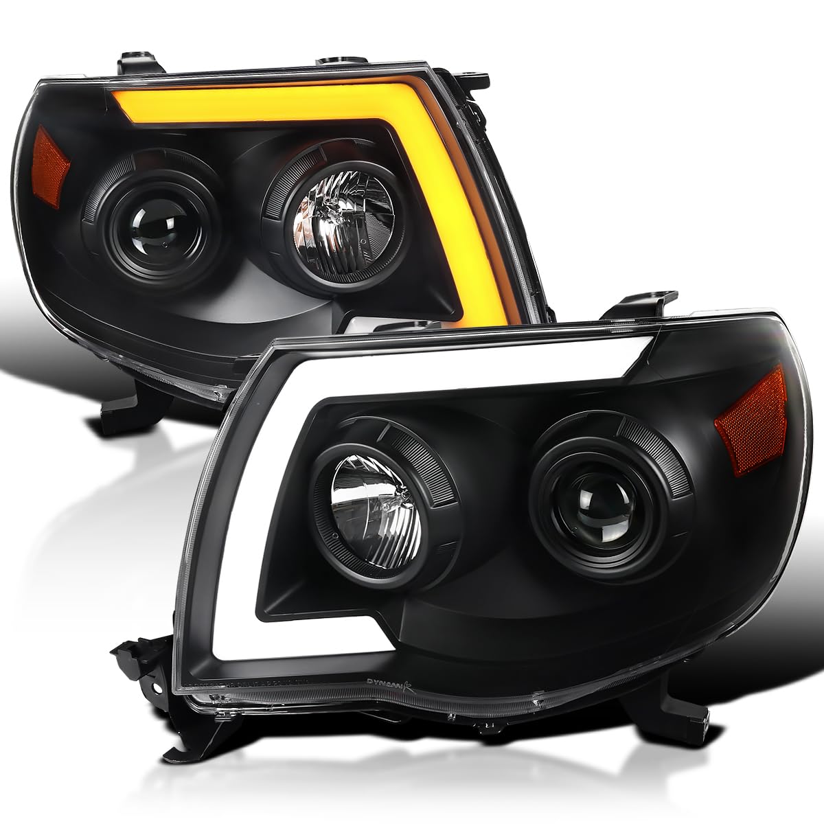 Black LED Tube Projector Headlights SPEC-D TUNING with LED Sequential Switchback Signal Compatible with 2005-2011 Toyota Tacoma, Left + Right Pair Headlamps Assembly
