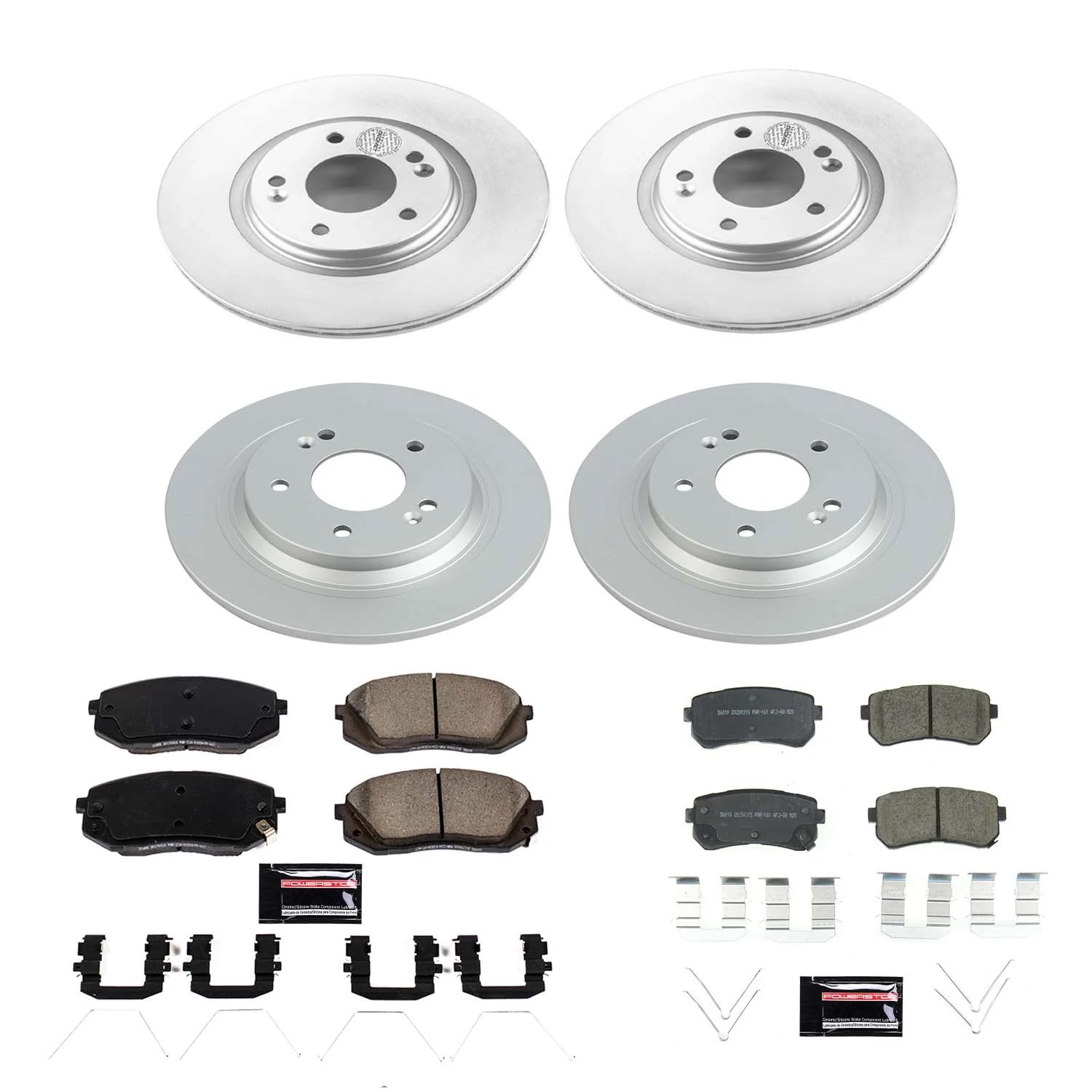 Power Stop Z17 CRK8286 Front and Rear Coated Rotor Kit-Coated Brake Rotors, Ceramic Brake Pads For Hyundai Kona 2018-2022, Kia Seltos 2021-2022 [Model Specific]