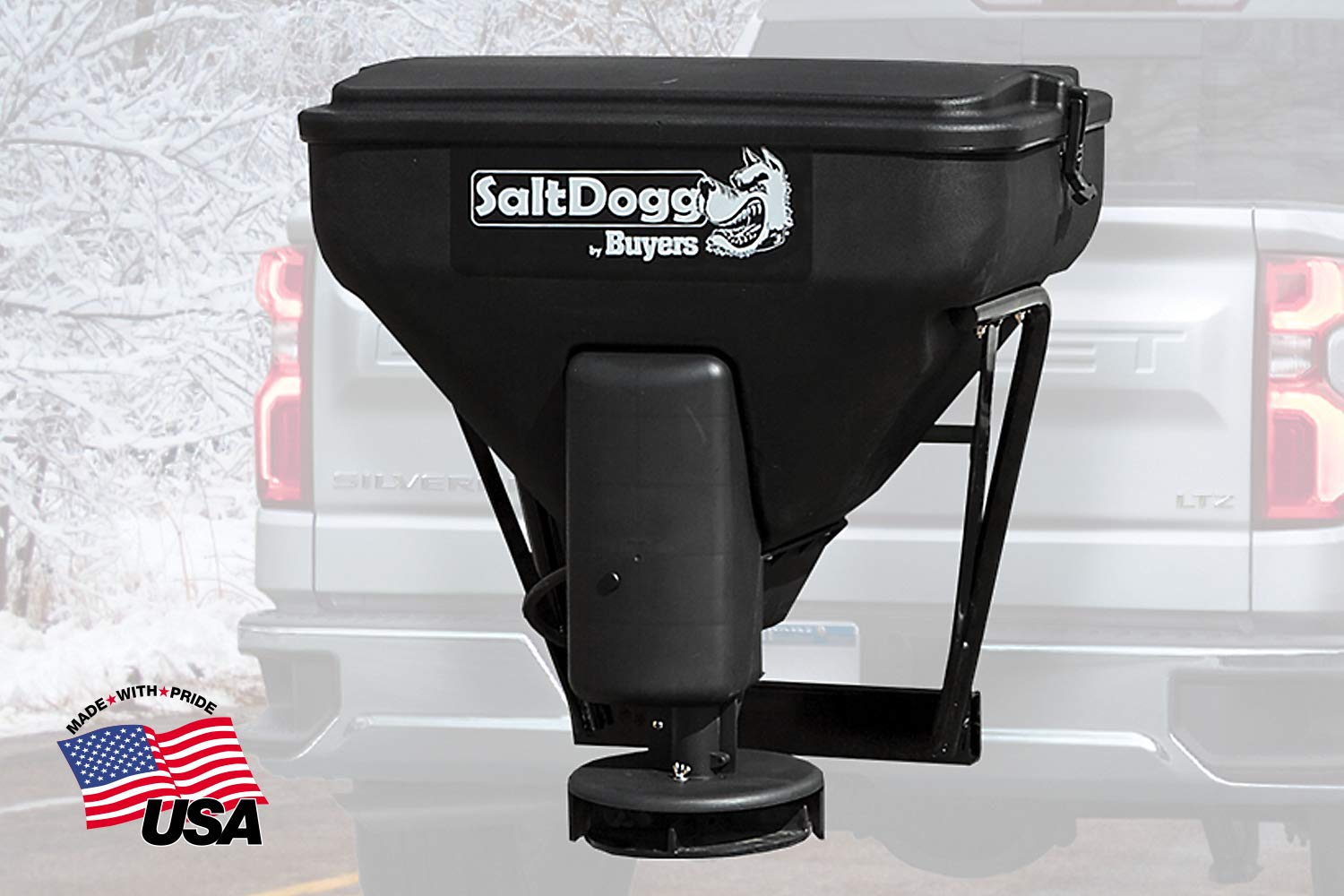 SaltDogg Buyers Products TGS02 Tailgate Salt Spreader, Made In The USA, 4.0 cu ft/300lbs Capacity, Horizontal Auger Feed, Salt Spreader For Residential & Light Commercial Work