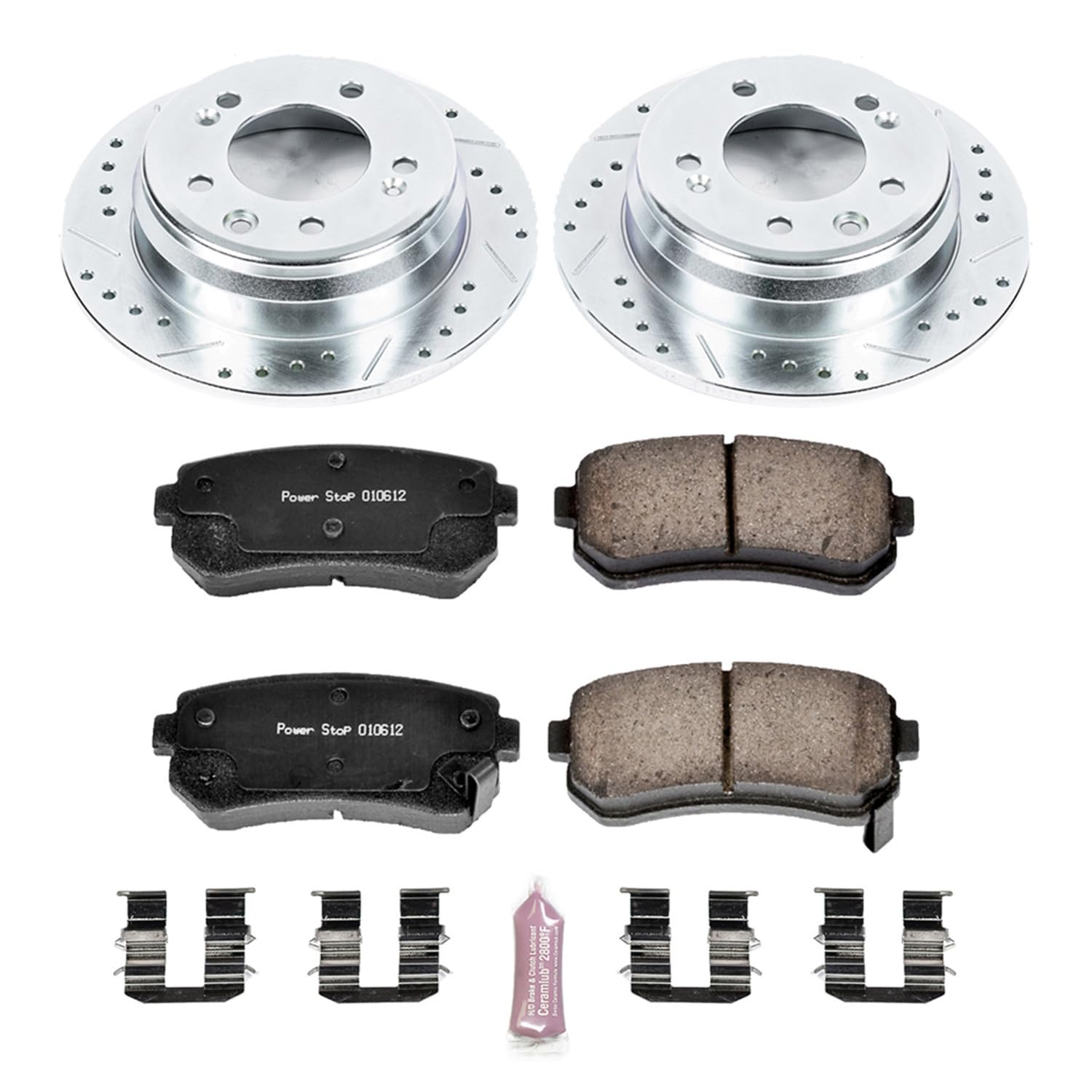 Rear Power Stop K6093 Z23 Carbon Fiber Brake Pads with Drilled & Slotted Brake Rotors Kit