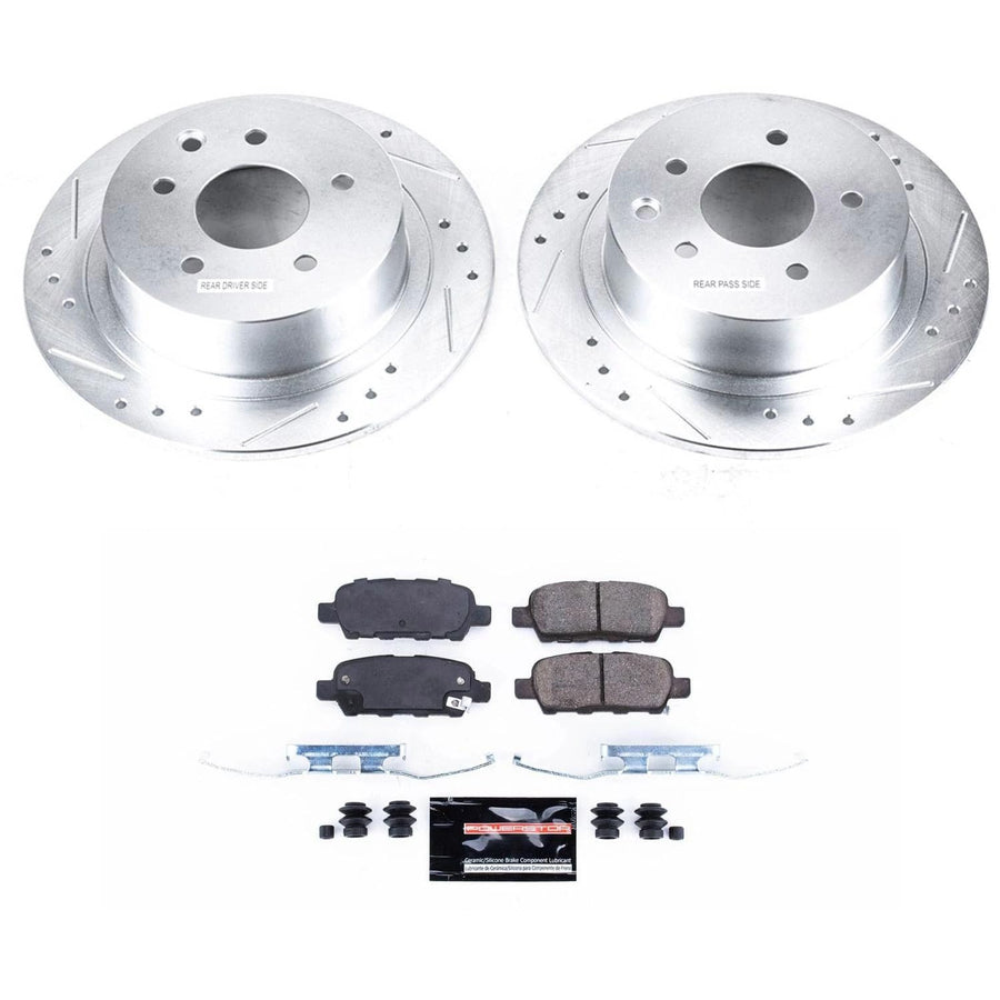 Rear Power Stop K7864 Z23 Carbon Fiber Brake Pads with Drilled & Slotted Brake Rotors Kit For Nissan Altima 2007-2010 [Model Specific]