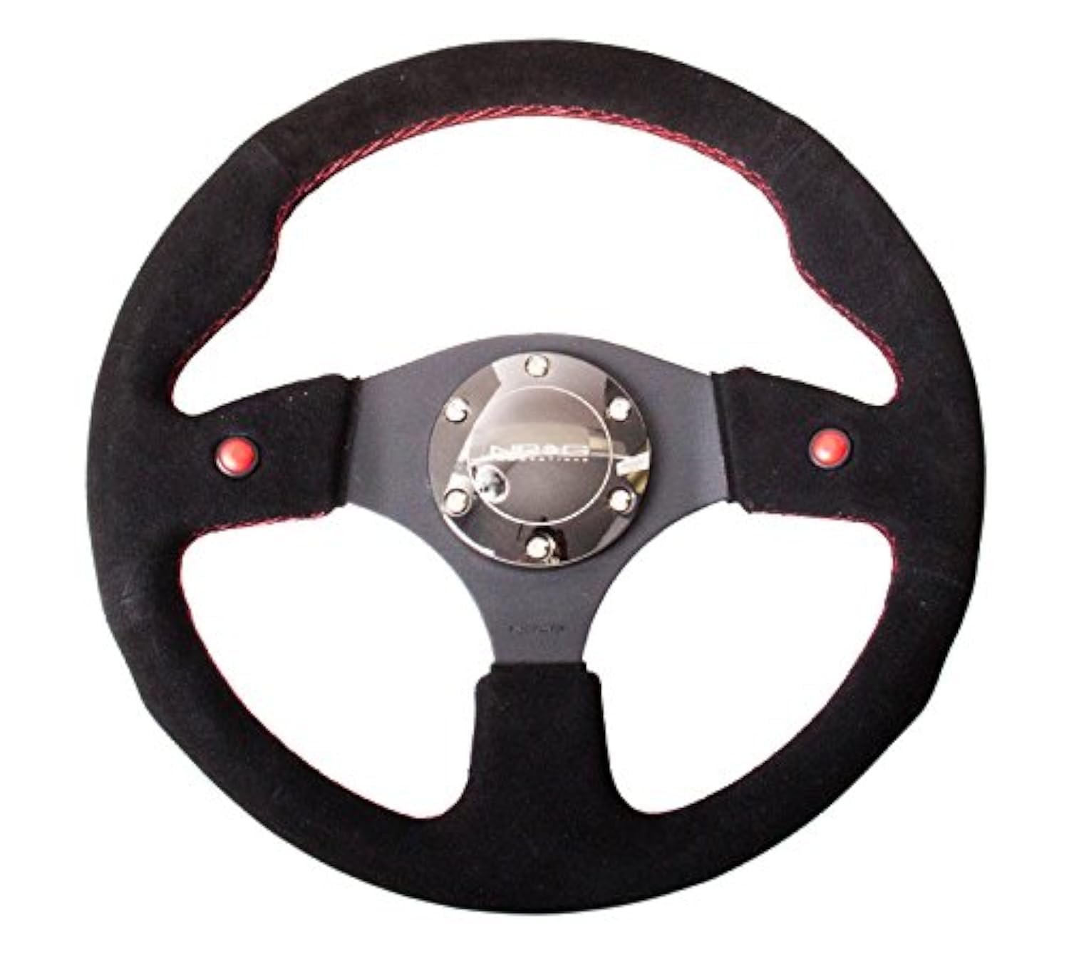 NRG Innovations Reinforced NRG-RST-007S Steering Wheel- 320mm Sport Steering Wheel with Black Soft Suede Wrapped with Red Stitching