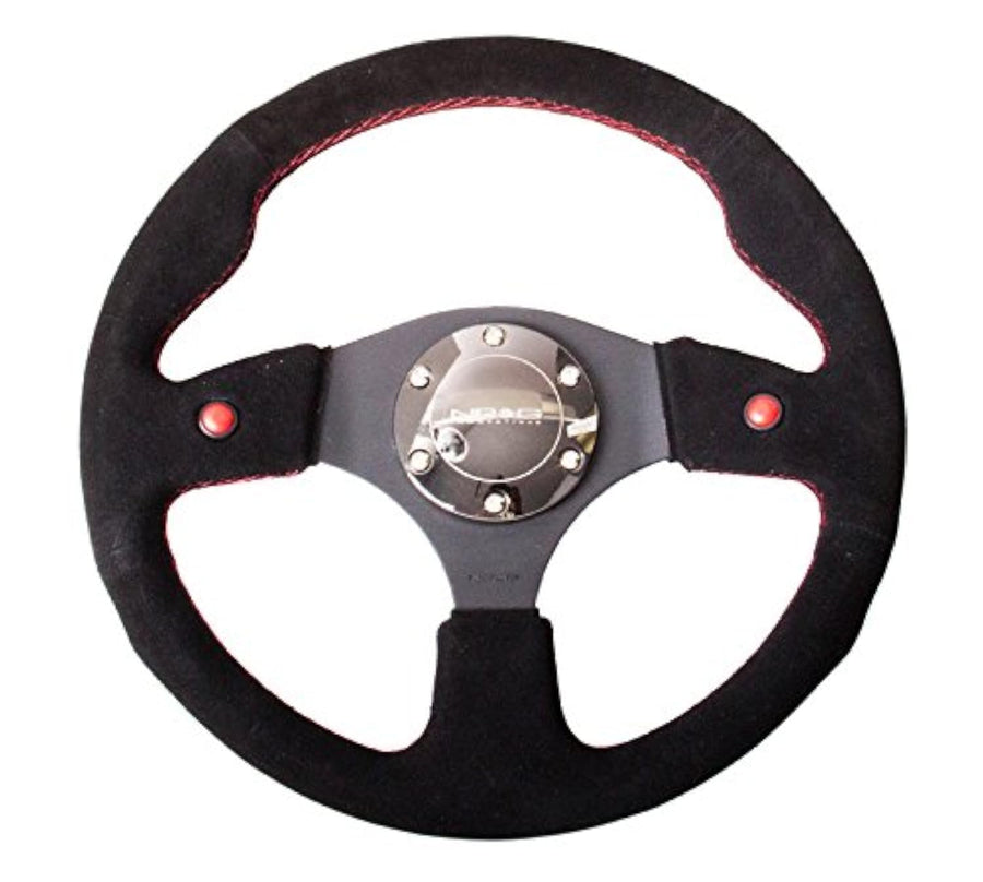 NRG Innovations Reinforced NRG-RST-007S Steering Wheel- 320mm Sport Steering Wheel with Black Soft Suede Wrapped with Red Stitching
