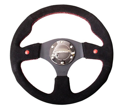 NRG Innovations Reinforced NRG-RST-007S Steering Wheel- 320mm Sport Steering Wheel with Black Soft Suede Wrapped with Red Stitching