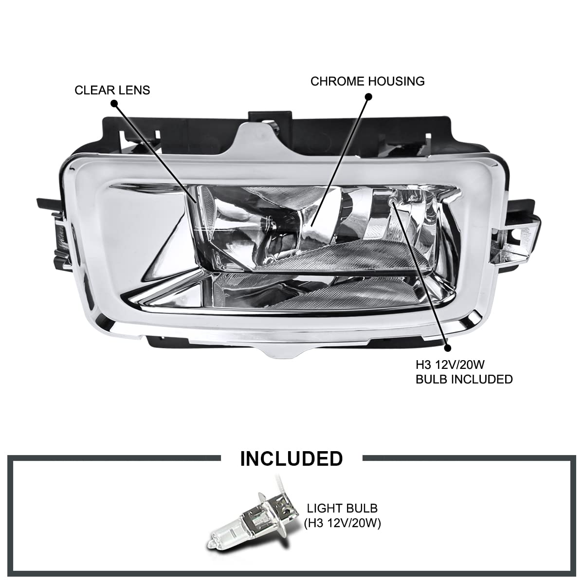 Clear Lens Fog Lights + H3 Bulbs + Switch Included SPEC-D TUNING Compatible with 2014-2015 Chevy Silverado 1500 Pickup L+R Pair Assembly