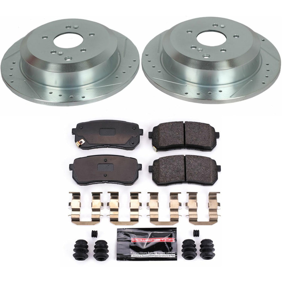 Power Stop K5920 Rear Brake Pads Z23 Carbon Fiber with Drilled & Slotted Brake Rotors Kit For Hyundai Veracruz 2007-2012 [Model Specific]