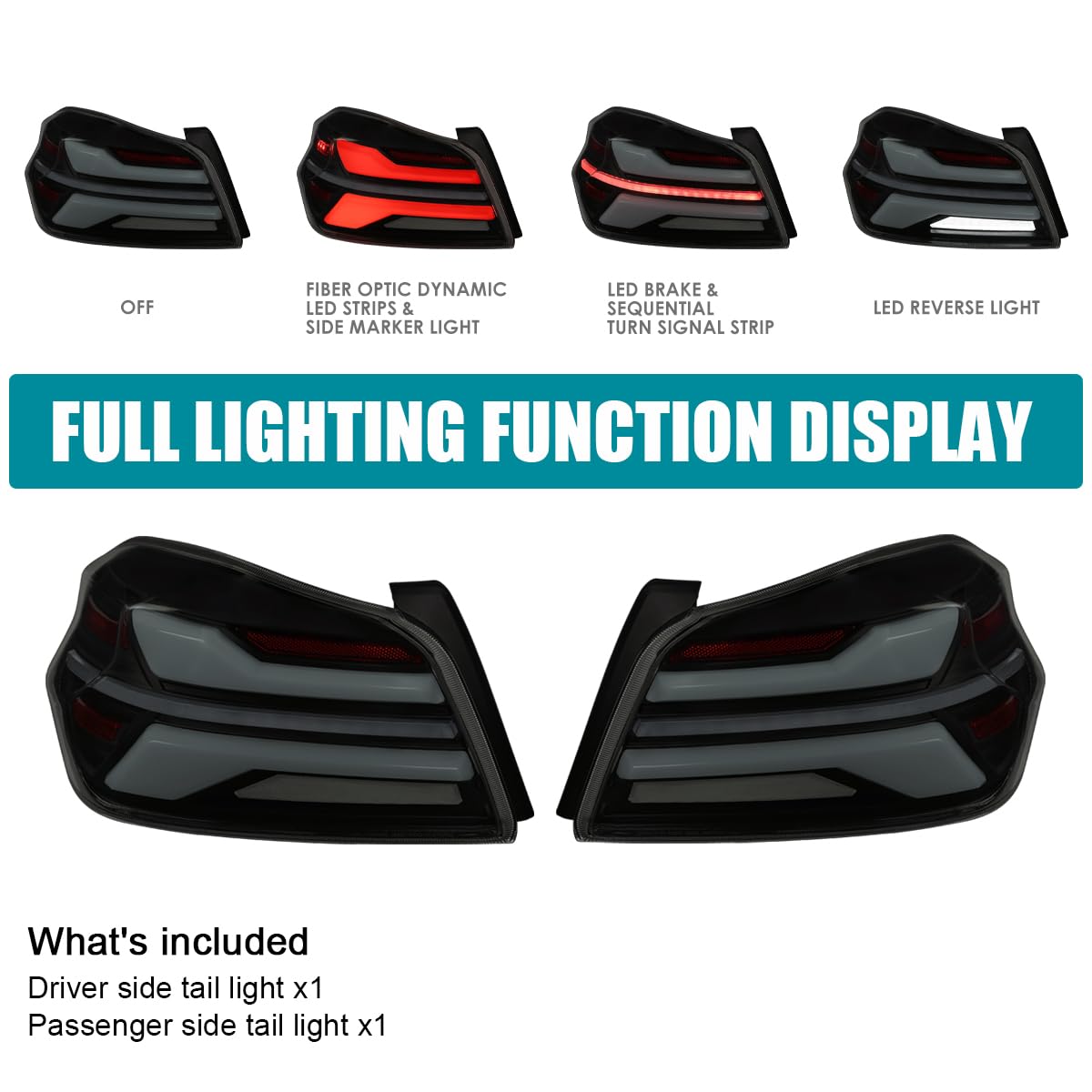 Full LED Black Smoke Tail Lights w/Sequential Signal, SPEC-D TUNING Startup Animation Compatible with 2015-2021 Subaru WRX and WRX STI