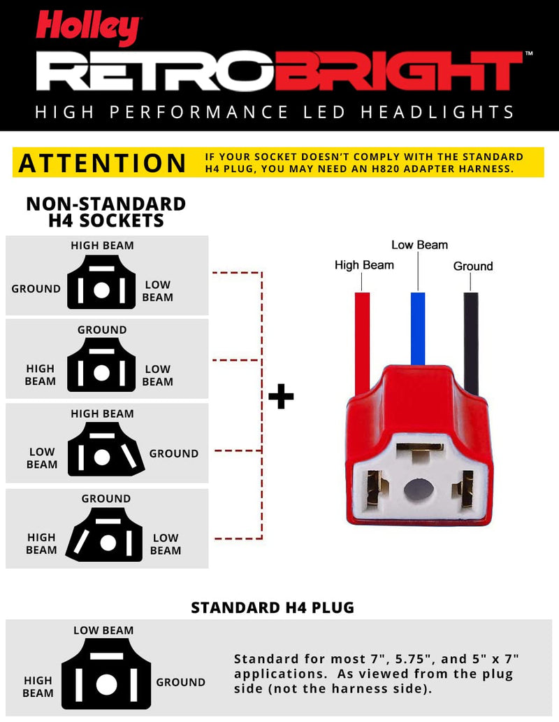 H821 Holley RetroBright Adapter - H4 Non-Standard Plug - Pin-Out Swap