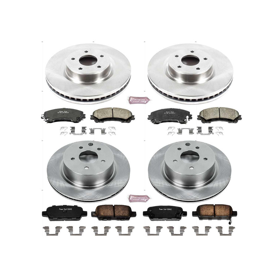 Power Stop KOE7584 Front and Rear Replacement Brake Kit-OE Brake Rotors & Ceramic Brake Pads For INFINITI QX50 2016-2017, Nissan Z 2023 [Model Specific]