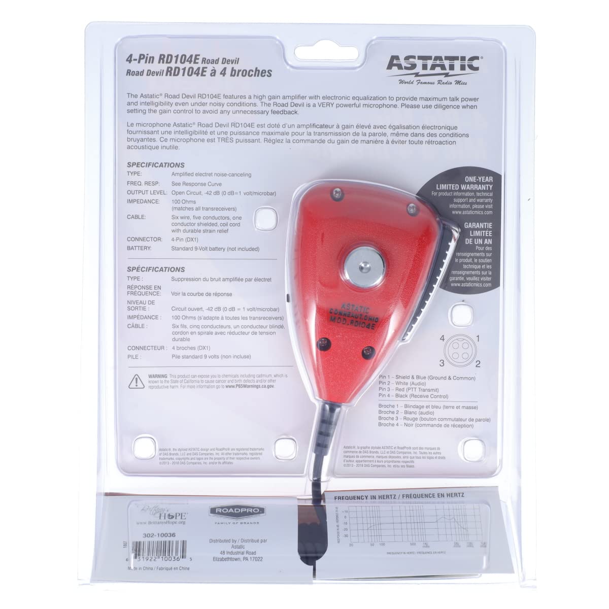 Astatic RD104E-4B Noise Canceling Power Mic CB/Ham Radio 4 pin Road Devil (302-10036)