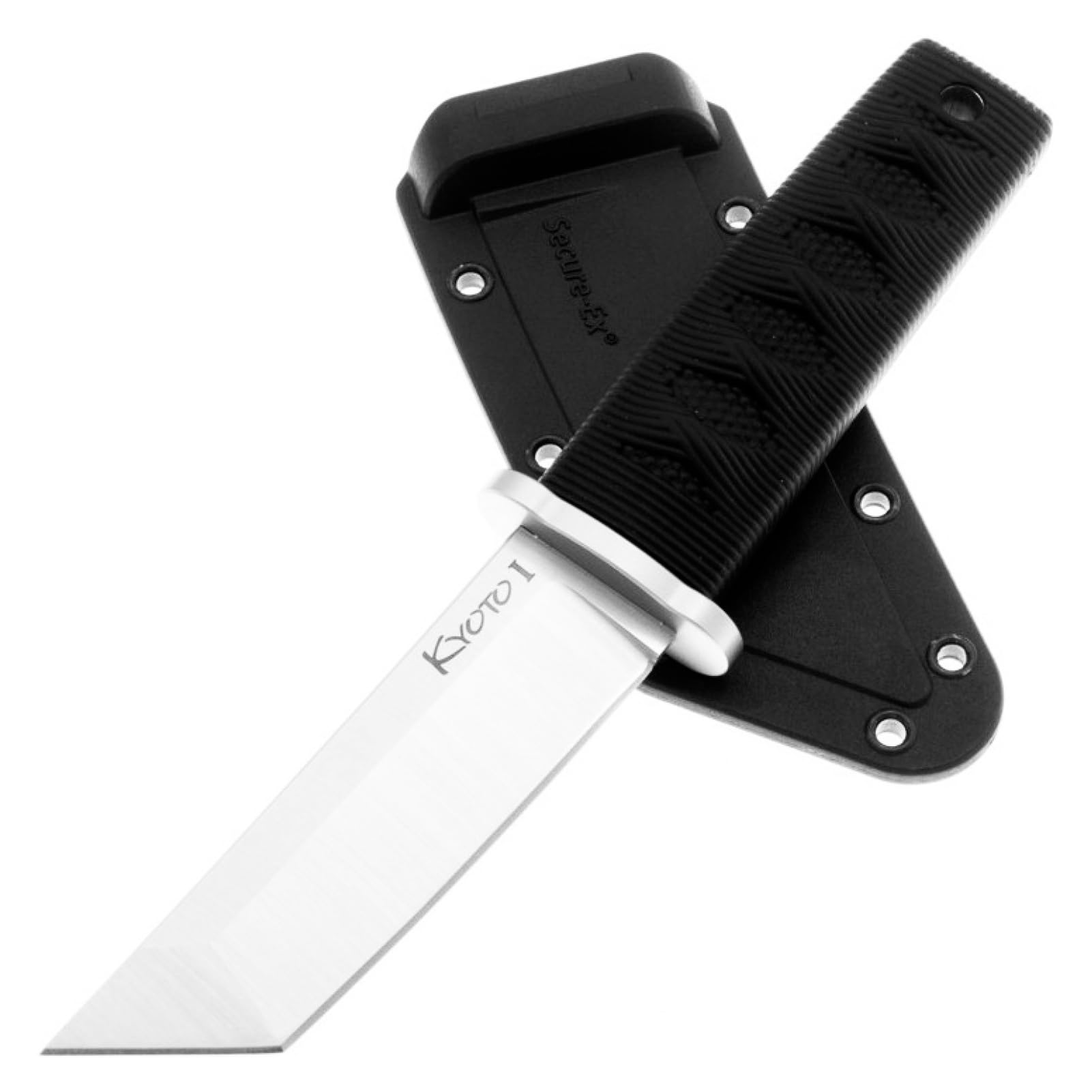 Kyoto Cold Steel 3.25" Durable Compact 8Cr13MoV Stainless Steel Fixed Blade Tanto Outdoor Hunting Utility Knife, 3 3/8" Textured Kray-Ex Handle, Sheath Included