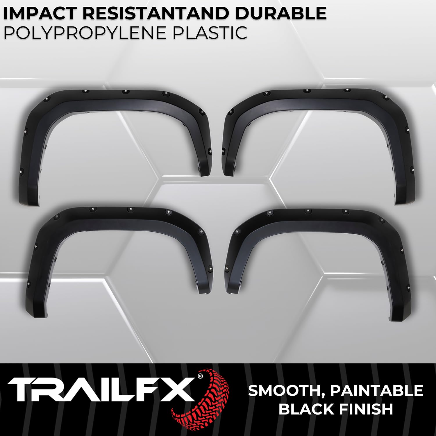 TrailFX Fender Flare 2.8 Inch TFT3005S, Pocket Style, 5.9 Inch Rear Tire Coverage, Black Smooth Paintable Finish, Set of 4, Fits 2024-2026 Toyota Tacoma