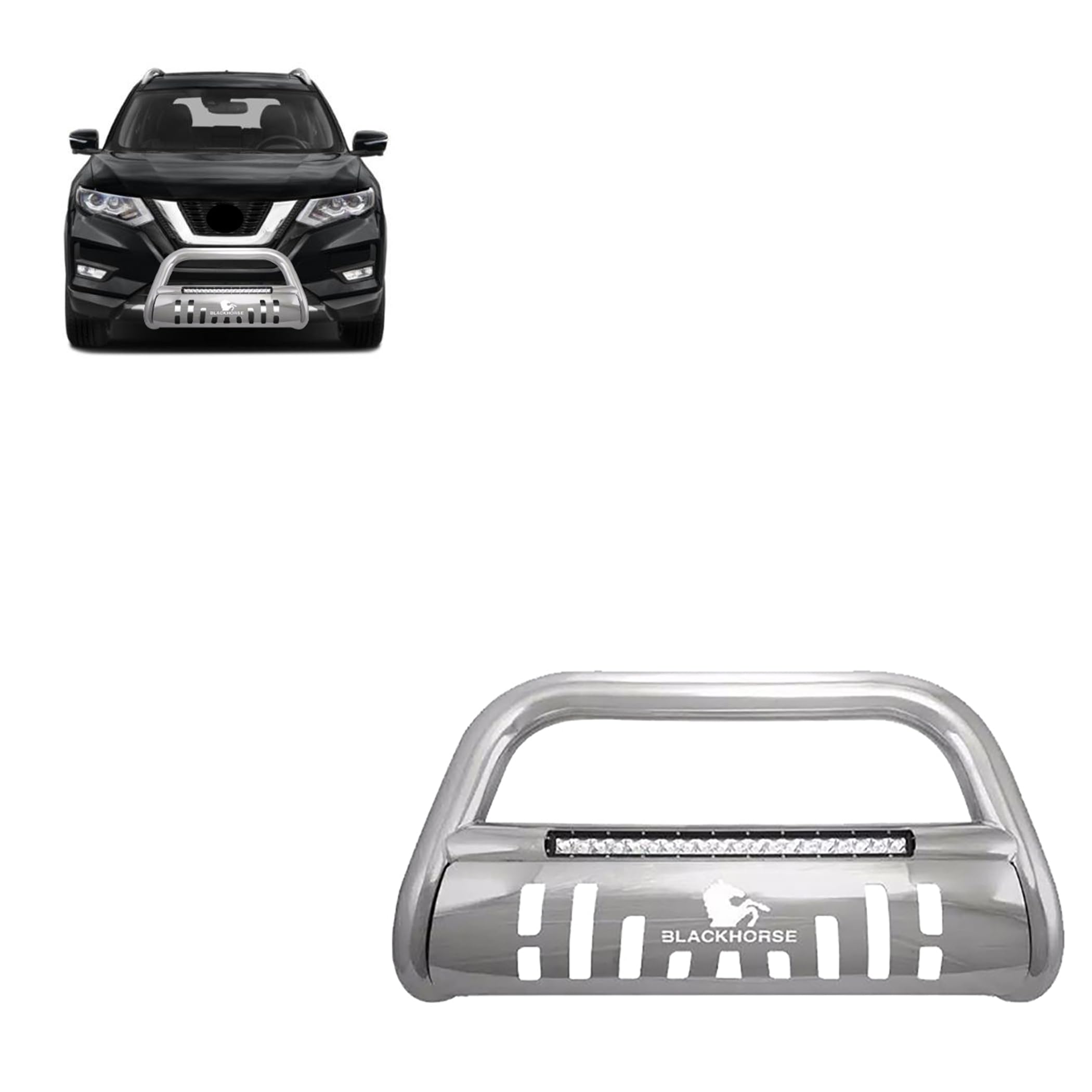 Beacon Black Horse Bull Bar Skid Plate Stainless Steel Compatible with 2014-2020 Nissan Rogue-BE-A1702S