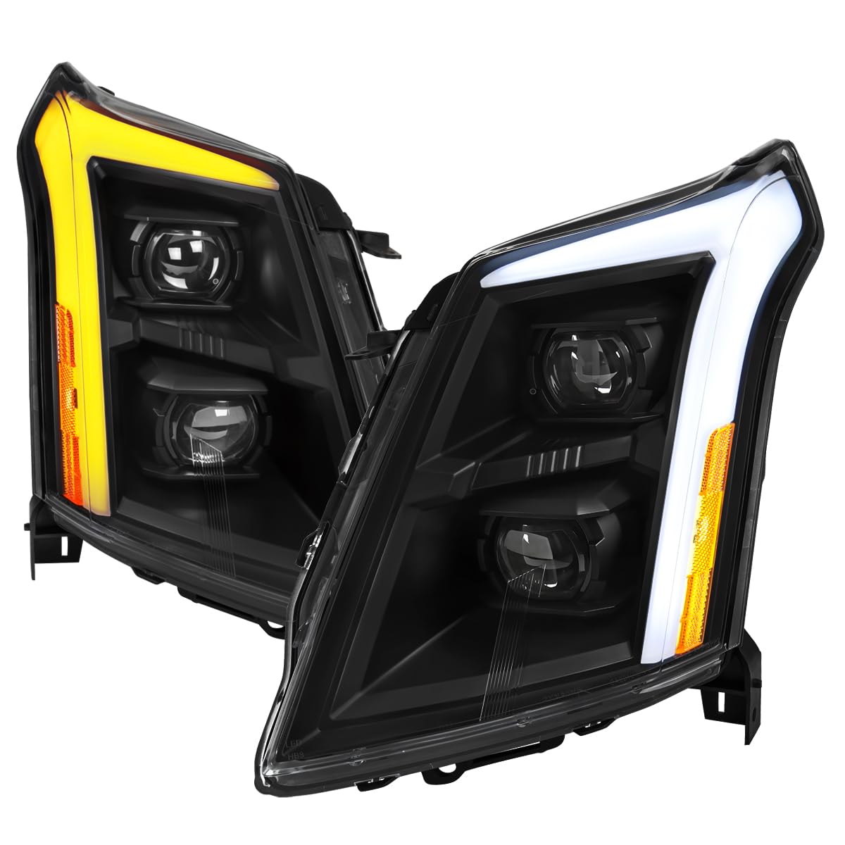 Full LED Projector Headlights SPEC-D TUNING w/LED DRL Light Bar, Sequential Signal, and Startup Animation Compatible with 2010-2016 Cadillac SRX, Left + Right Pair Headlamps Assembly