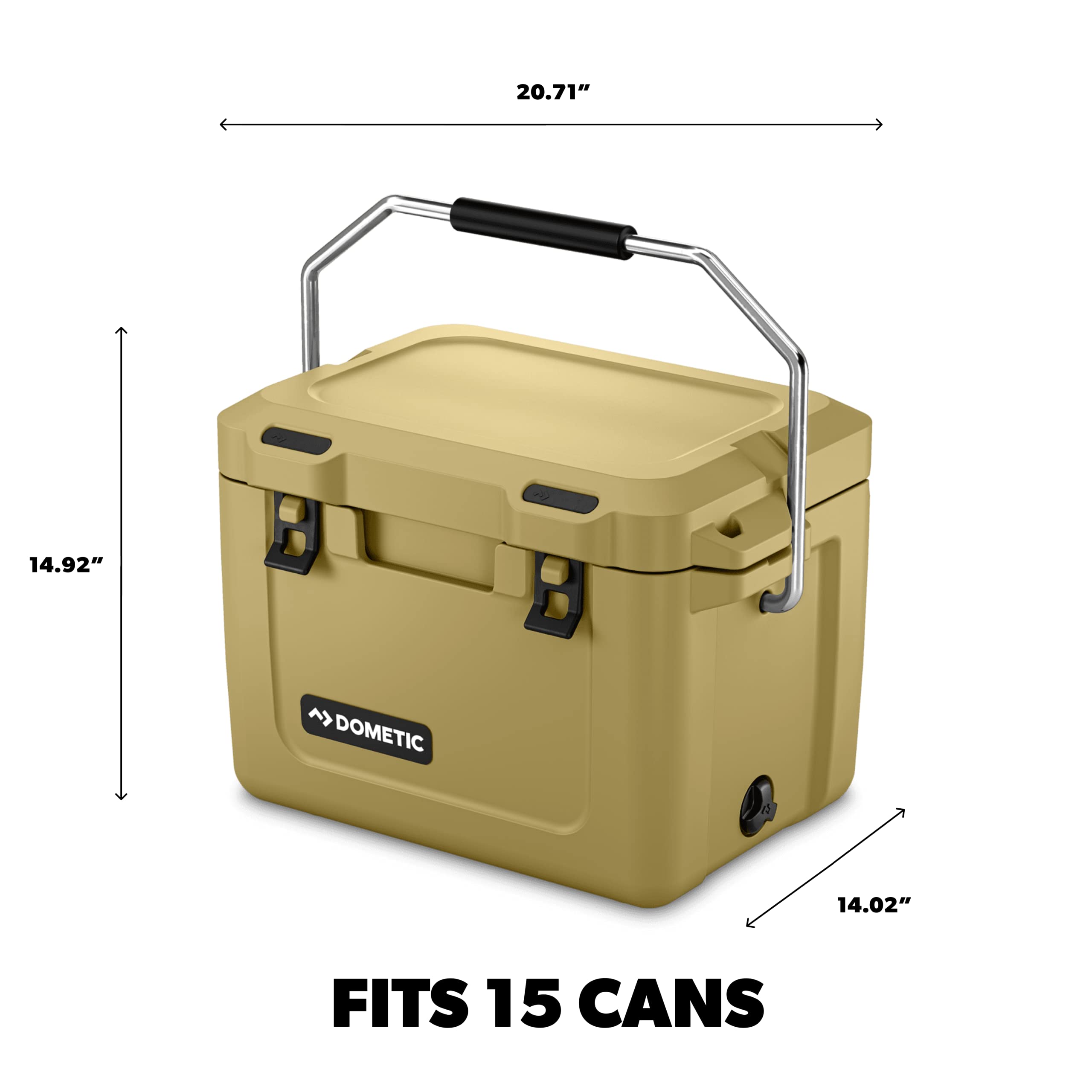 Dometic 20L Insulated Hard Cooler Patrol, Olive, Ice Chest and Passive Cool Box, Fits 15 Cans