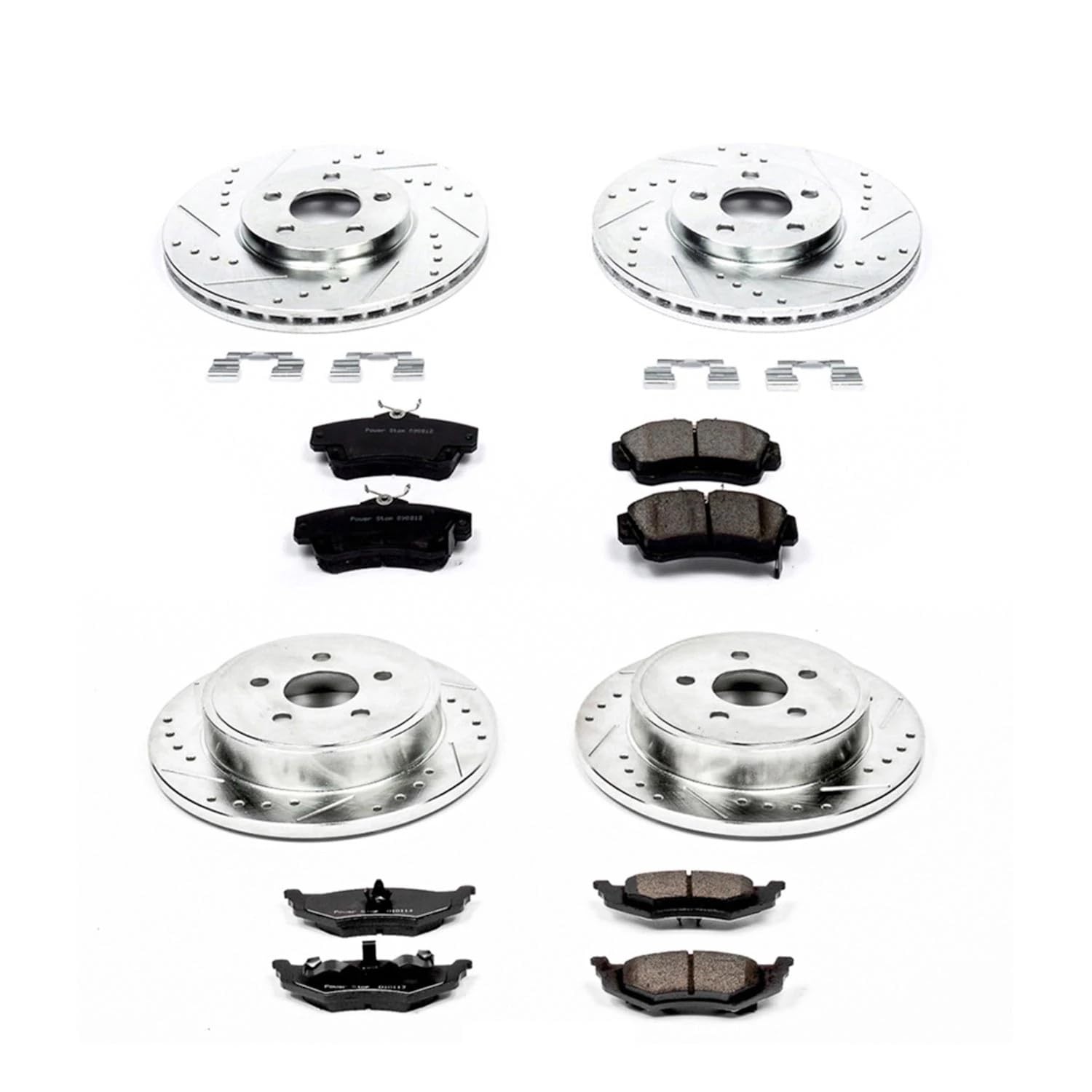 Power Stop K6180 Z23 Carbon Fiber Brake Pads Front and Rear with Drilled & Slotted Brake Rotors Kit For Chrysler PT Cruiser 2010 [Model Specific]
