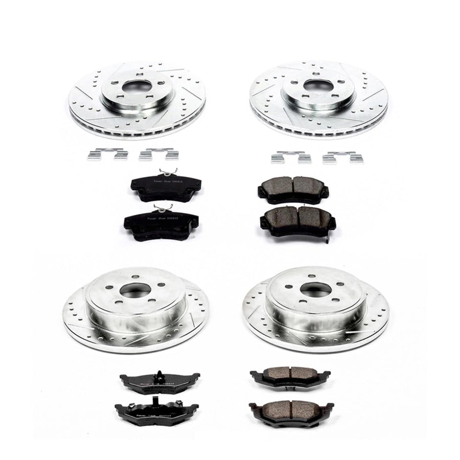 Power Stop K6180 Z23 Carbon Fiber Brake Pads Front and Rear with Drilled & Slotted Brake Rotors Kit For Chrysler PT Cruiser 2010 [Model Specific]