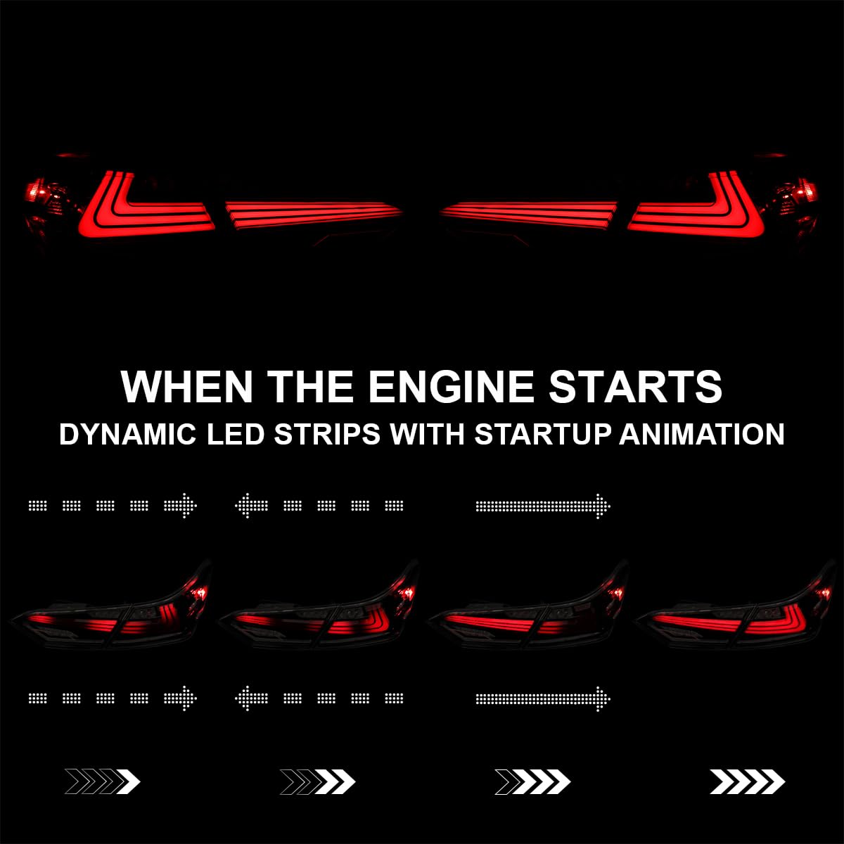 Glossy Black Smoke SPEC-D TUNING Sequential Tail Lights w/LED Turn Signal and Startup Animation Compatible with 2018-2022 Toyota Camry, Left + Right Pair Assembly