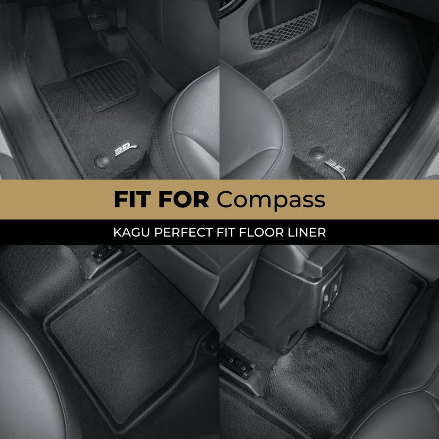 Kagu Floor Mat (Black) 3D MAXpider Custom Fit Compatible with Jeep Compass 2017-2026 - Full Set