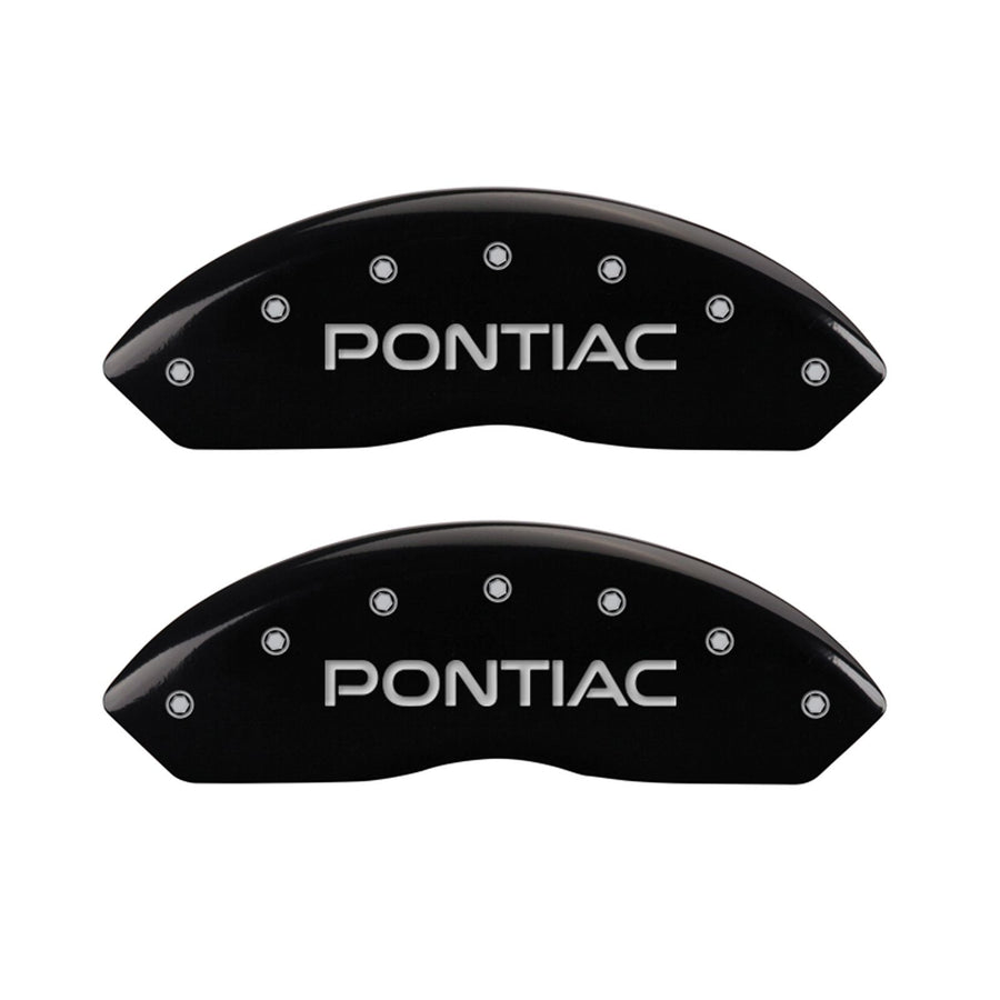 Caliper Covers MGP 18030SPONBK (Black Powder Coat Finish, Engraved Front: Pontiac - Engraved Rear: Arrow, Silver Characters, Set of 4)